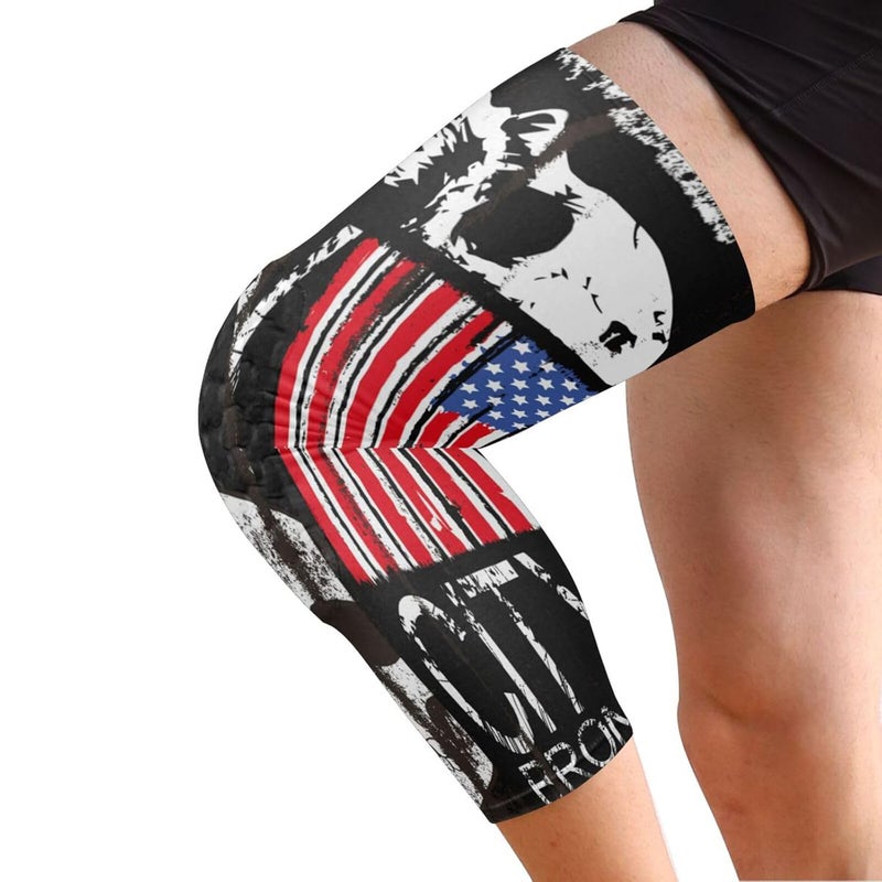 JUNZAN Youth Knee Pads for Wrestling Basketball Skull Graphic American Flag Bball Knee Pads with Sleeves Sport Knee Pad for Volleyball Football 1 Pair - Image 2